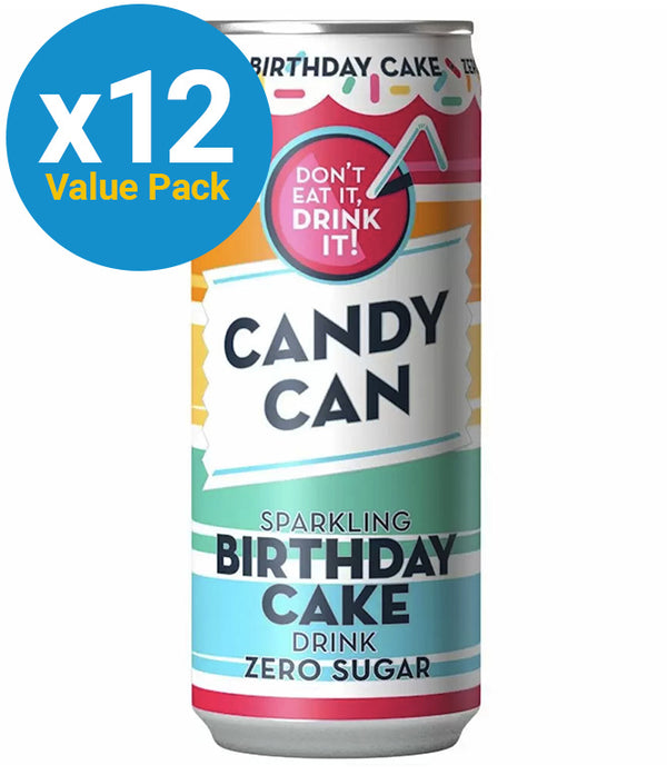 Candy Can Sparkling Birthday Cake Zero Sugar Can - 330ml (12 Pack)