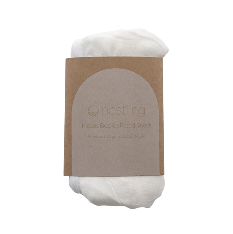Nestling Moses Basket Muslin Fitted Sheet - White