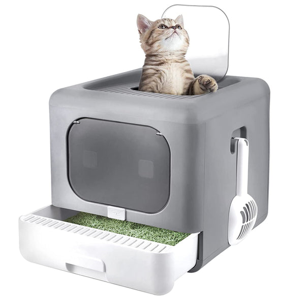 Enclosed Cat Litter Box - Grey