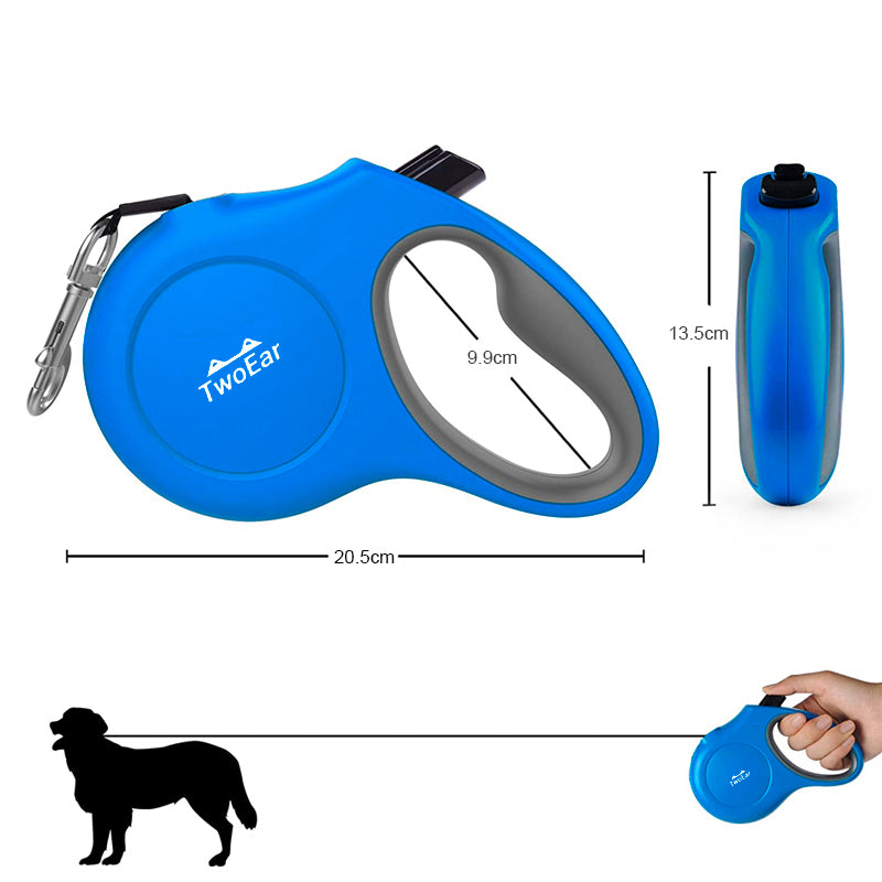 TwoEar: Retractable Dog Leash with Dispenser and Poop Bags - Blue (Large)
