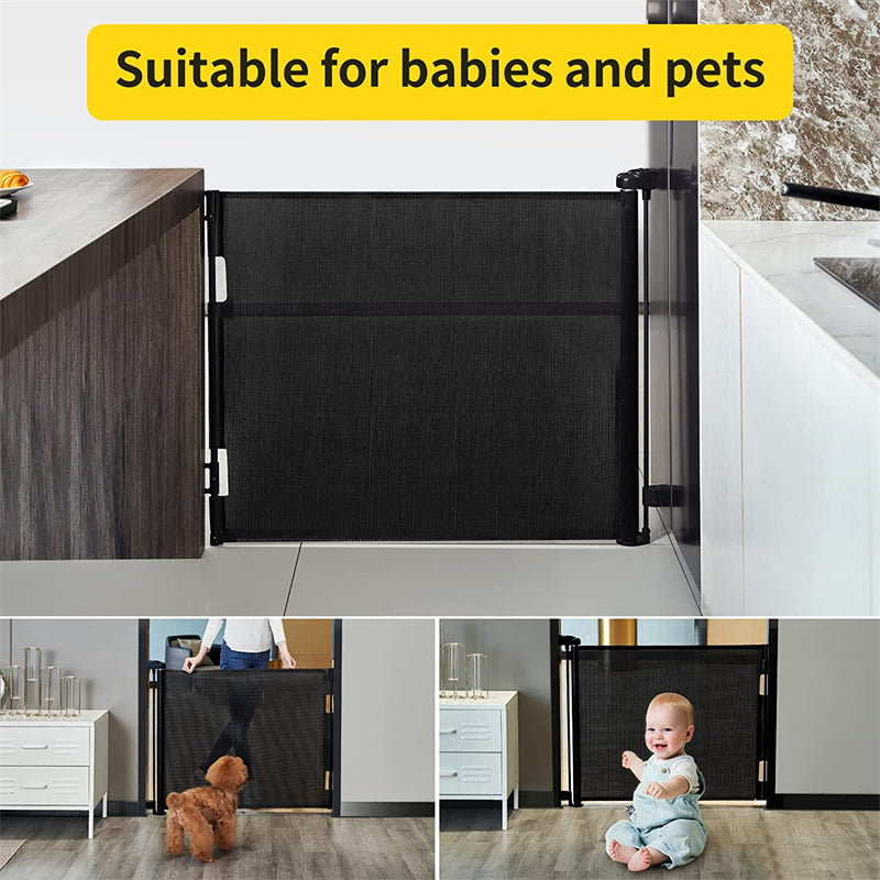 Petswol: Retractable Safety Gate Fence For Pets And Children - Black