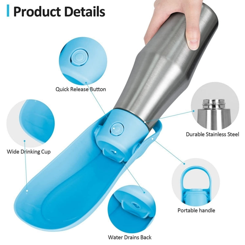 PETSWOL Stainless Steel Leak-Proof Pet Drinking Bottle - Blue