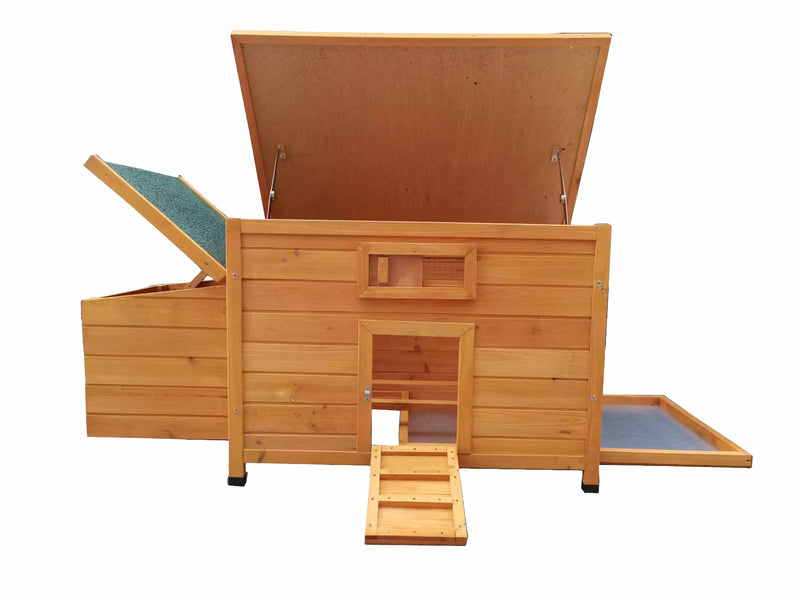 Solid Wood Chicken House with Nesting Box & Pull Out Tray- Natural Wood