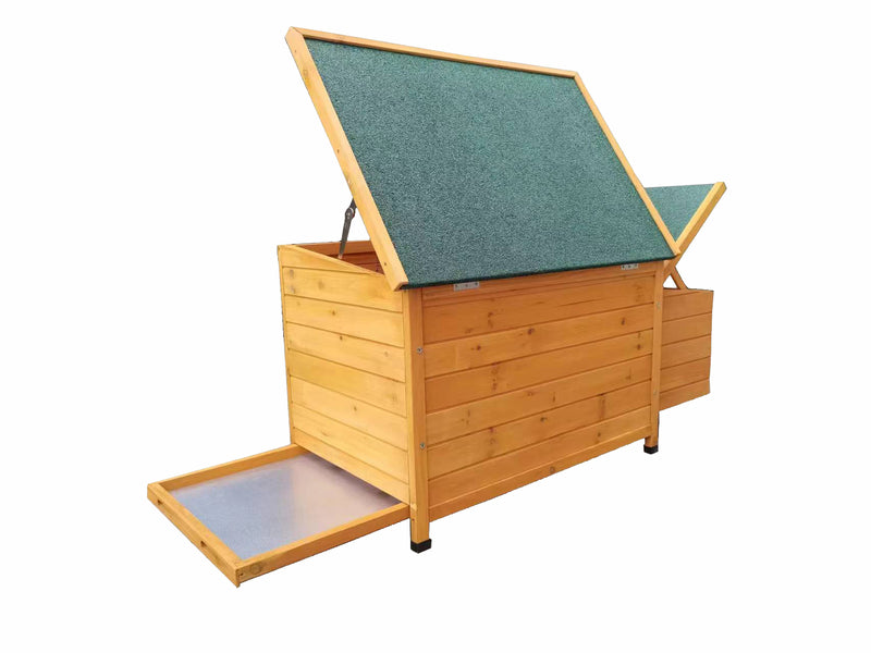 Solid Wood Chicken House with Nesting Box & Pull Out Tray- Natural Wood