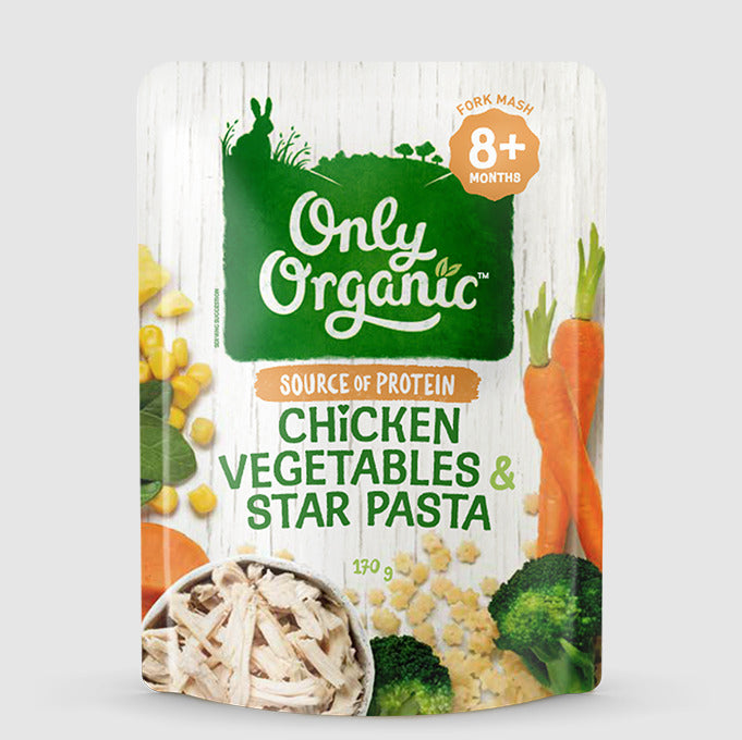 Only Organic: Chicken, Vegetables & Star Pasta Pouch (8 x 170g)