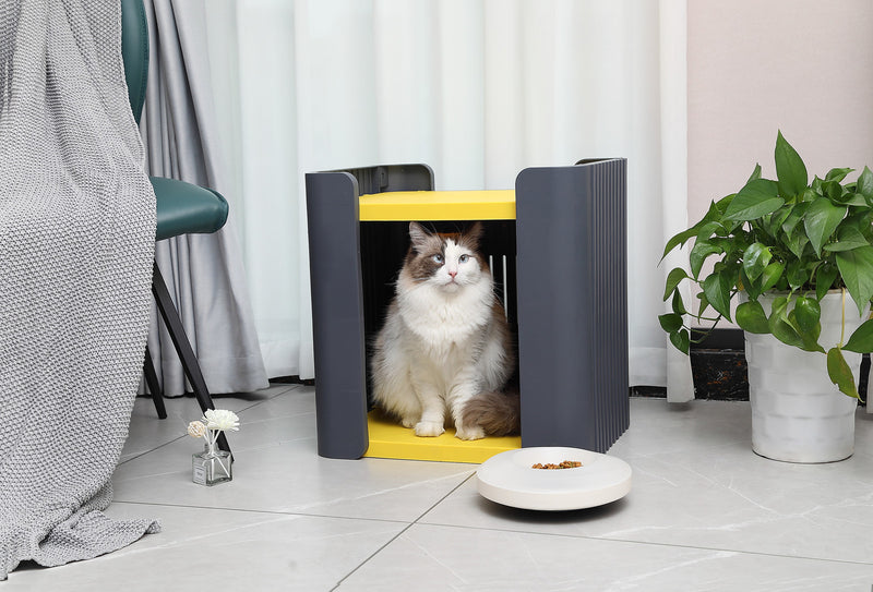 Zoomies Pet House With Cushions Dark Grey & Yellow