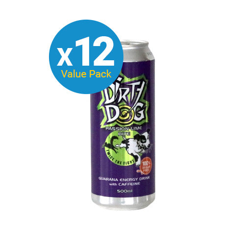 Dirty Dog Energy Drink 500mls - Passion Lime Bite (12 Pack)