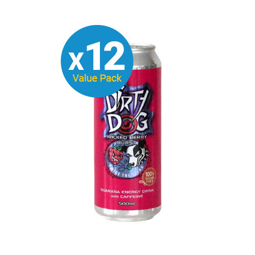 Dirty Dog Energy Drink 500mls - Wicked Berry Burst (12 Pack)