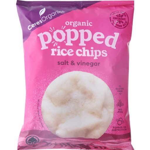 Ceres Organic Popped Rice Chips, Salt & Vinegar 100g (5 Pack)