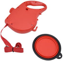 PETSWOL 3-in-1 Dog Leash with Water Bottle & Foldable Bowl - Red