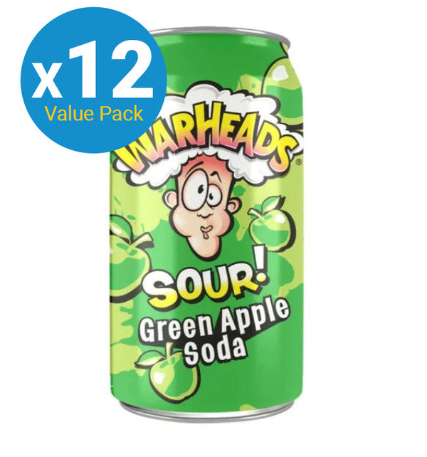 Warheads Sour Soda Can - Green Apple 355ml 12pk