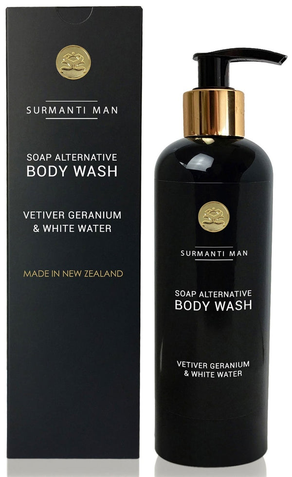 Surmanti Man: Soap Alternative Body Wash - Vetiver Geranium & White Water (300ml)