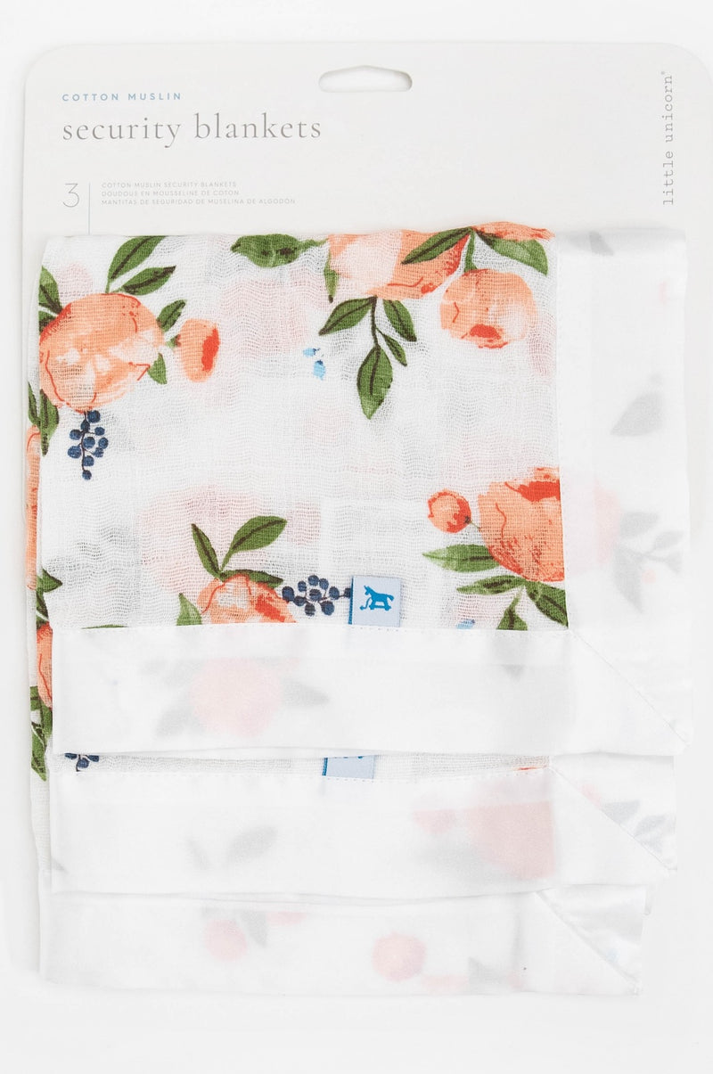 Little Unicorn: Muslin Security Blanket - Watercolour Roses (3 Pack)