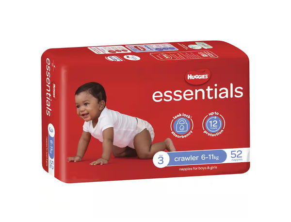 Huggies Essentials Crawler Nappies - Size 3 (52 Pack)