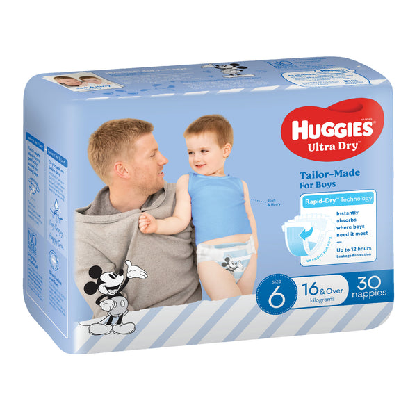 Huggies Ultra Dry Junior Boy Nappies - Size 6 (30 Pack)