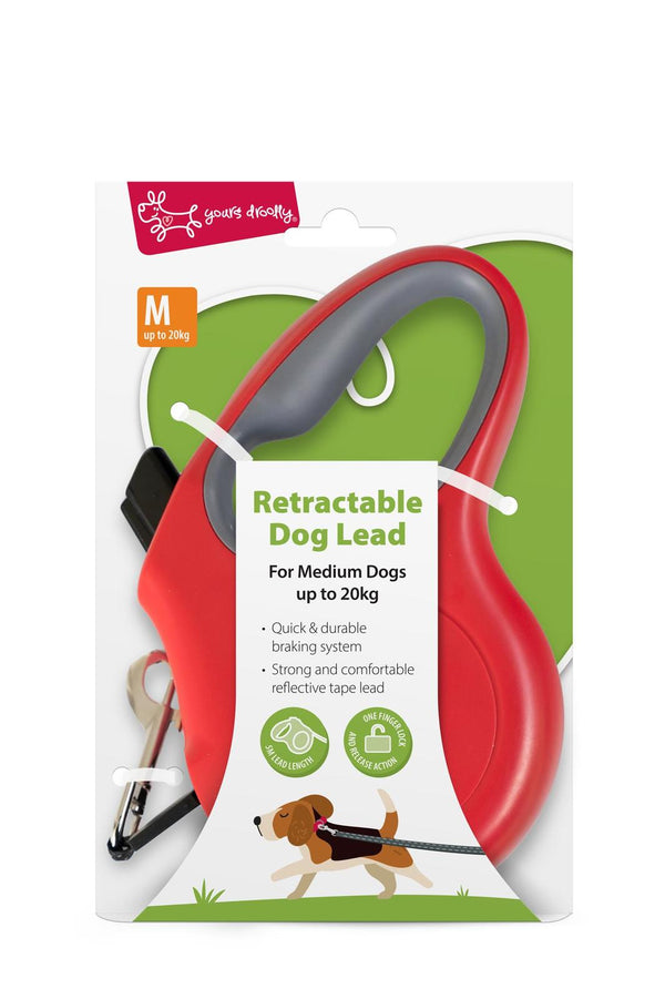 Yours Droolly: Retractable Lead - Medium/Red