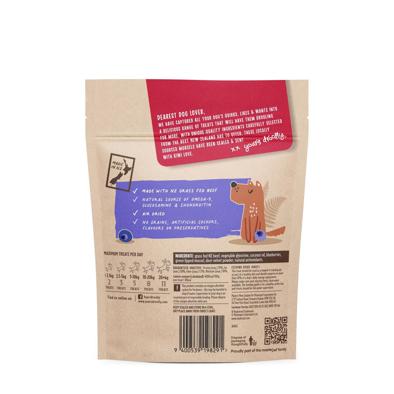 Yours Droolly: Kiwi Grown Dog Treats, Beef & Blueberry - 100g