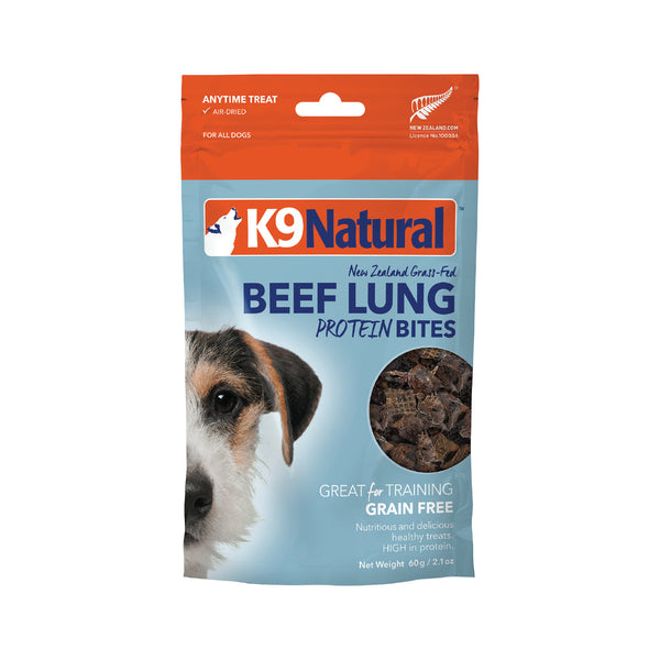 K9 Natural: Air-Dried Dog Treat Protein Bites, Beef Lung 60g