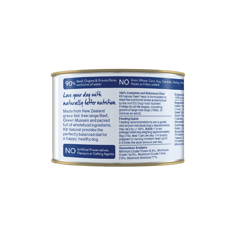 K9 Natural: Canned Dog Food, Beef 170g (12 pack)