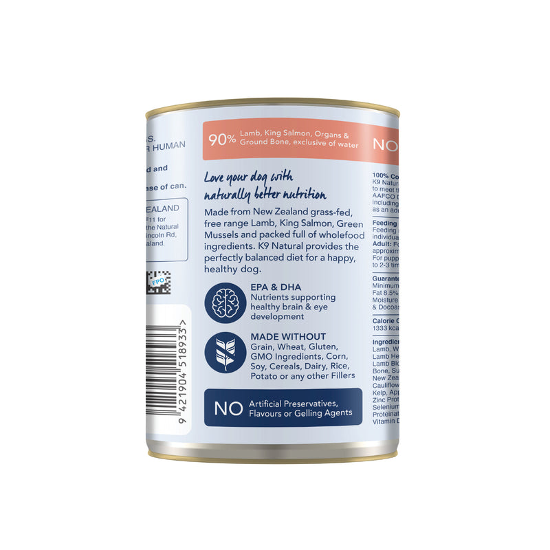 K9 Natural: Canned Dog Food, Lamb & Salmon 370g (12 pack)