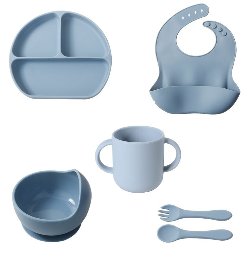 6-Piece Silicone Baby Feeding Set - Blue