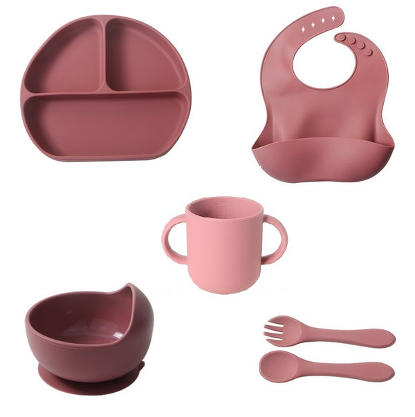 6-Piece Silicone Baby Feeding Set - Pink