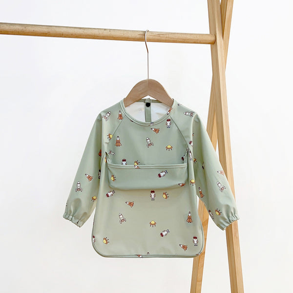 Baby Long Sleeve Bib with Front Pocket - Rocket