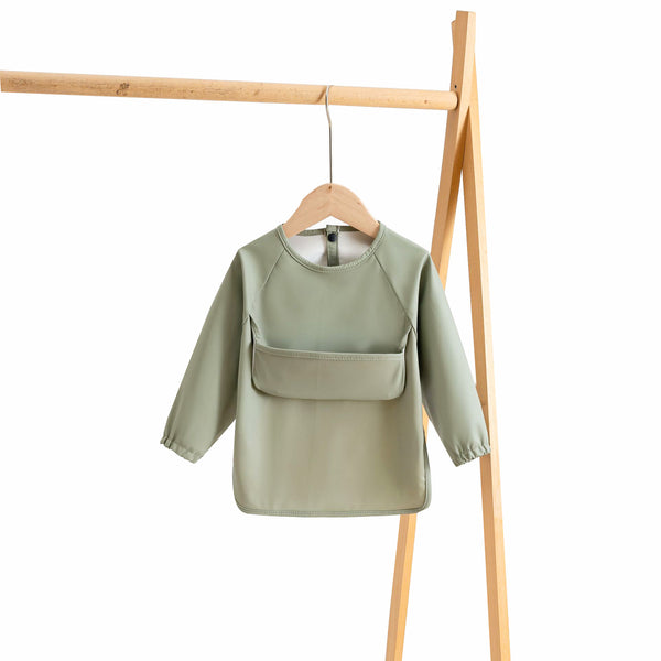 Baby Long Sleeve Bib with Front Pocket - Green