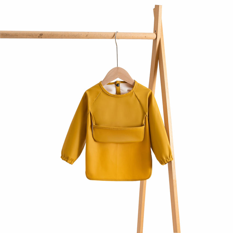 Baby Long Sleeve Bib with Front Pocket - Yellow