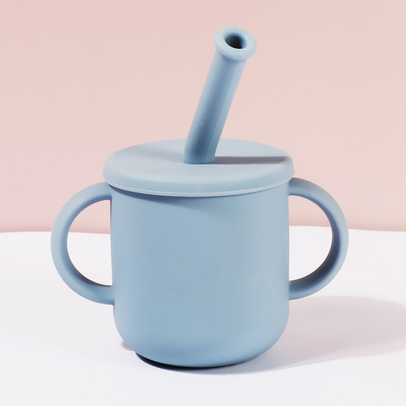 Baby Silicone Cup with Lid and Straw - Blue