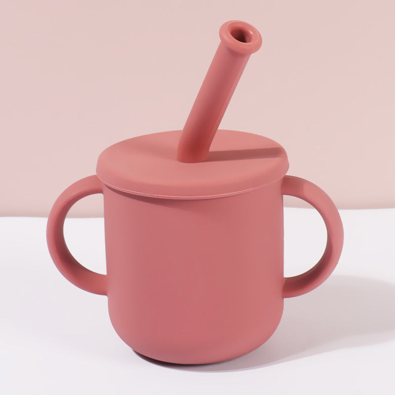 Baby Silicone Cup with Lid and Straw - Pink