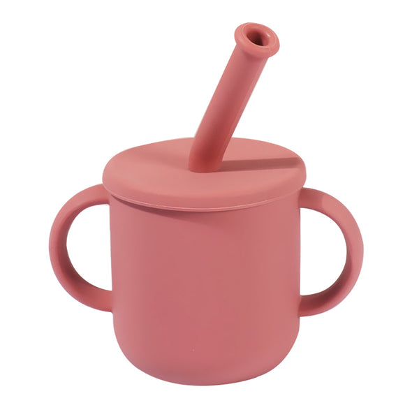 Baby Silicone Cup with Lid and Straw - Pink