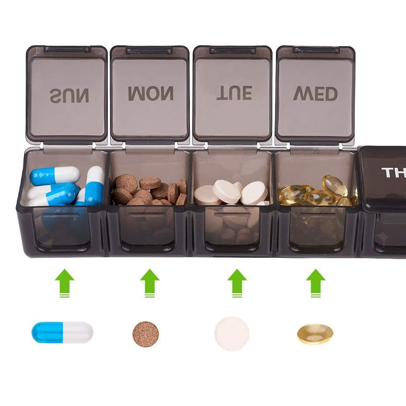 STORFEX Pill Organizer 7-Day - Black 2 Pack