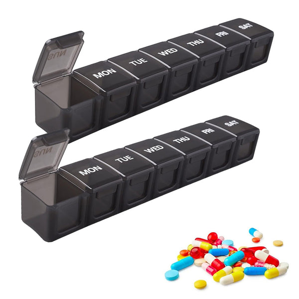 STORFEX Pill Organizer 7-Day - Black 2 Pack