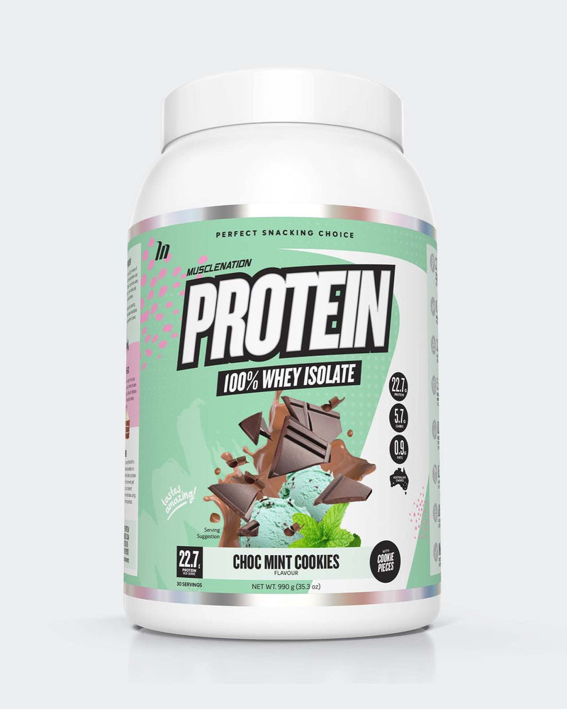Muscle Nation Protein 100% Whey Isolate - Choc Mint Cookies w/ Real Choc Flake Pieces