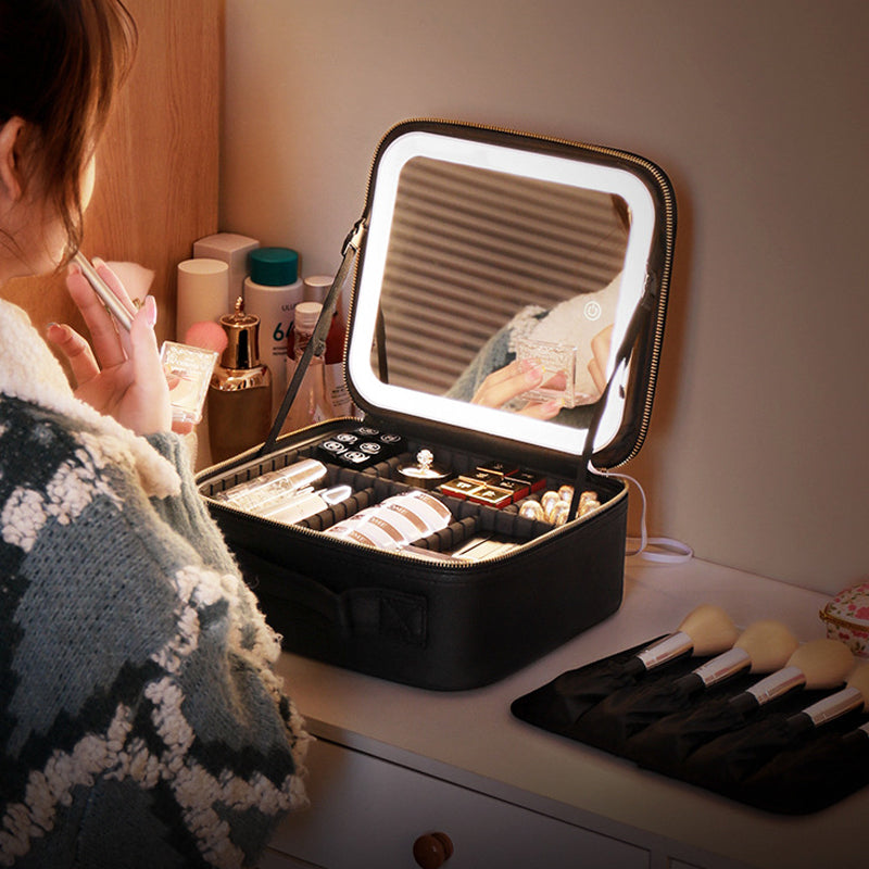 STORFEX Travel Makeup Bag with Light Up Mirror - Black