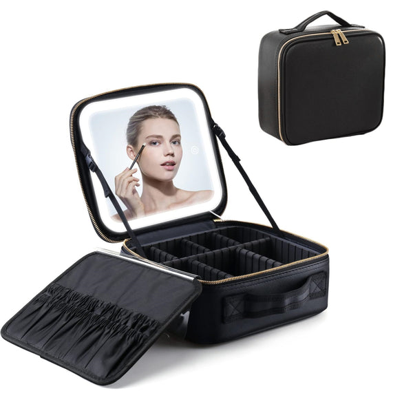 STORFEX Travel Makeup Bag with Light Up Mirror - Black