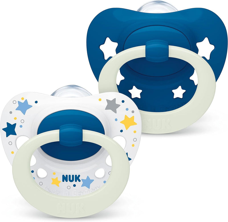 NUK: Signature Night Soothers - 6-18 Months Blue & White (2 Pack)