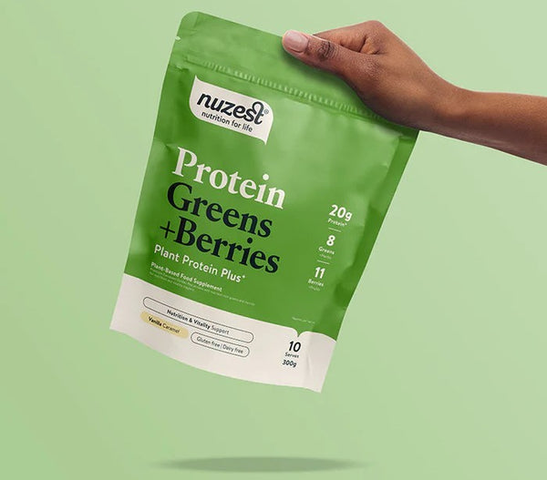 Nuzest Protein Green + Berries 300g Pouch - Vanilla Caramel x 10