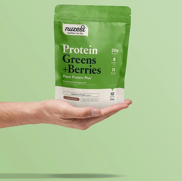 Nuzest Protein Green + Berries 300g Pouch - Cocoa Flavour x 10