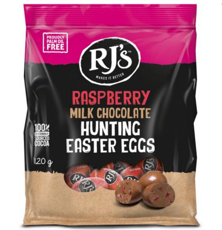 RJ's: Raspberry Milk Chocolate Hunting Eggs (Box of 12) - 120g (12 Pack)