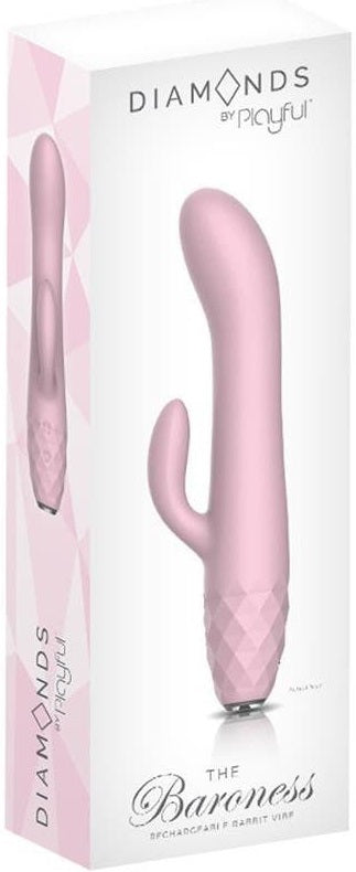 Playful Diamonds: The Baroness Rechargeable Rabbit Vibrator - Pink