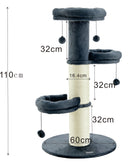 Zoomies Deluxe 110cm Cat Tower with Giant Scratching Pole - Dark Grey