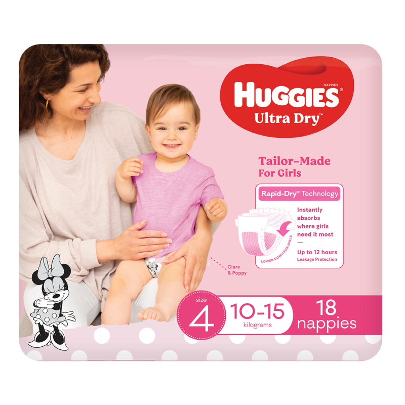 Huggies Ultra Dry Convenience Toddler Girl Nappies - Size 4 (18 Pack)