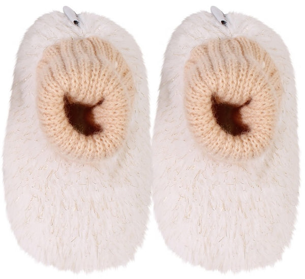 SnuggUps: Baby Slippers - White Sparkle (Large) in Cream/White