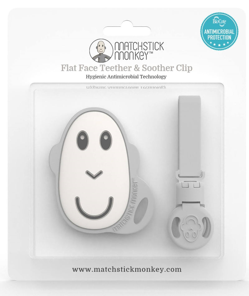 Matchstick Monkey: Flat Face Teether & Soother Clip - Cool Grey