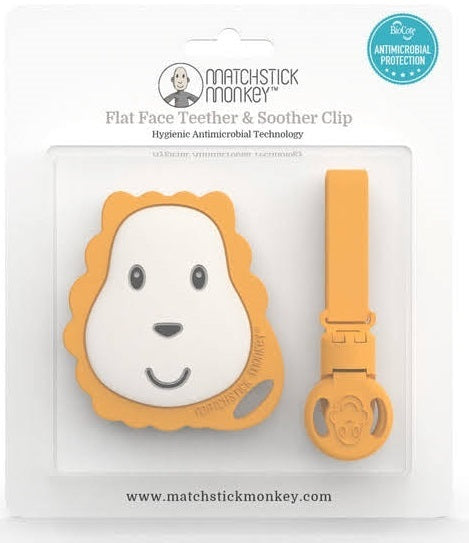 Matchstick Monkey: Flat Face Teether & Soother Clip - Lion