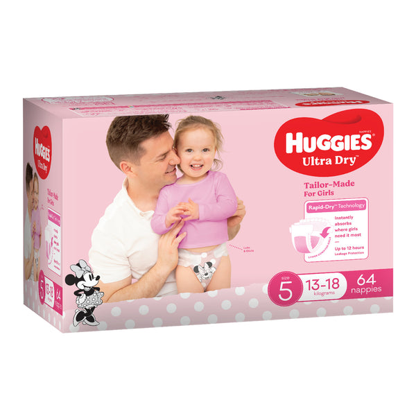 Huggies Ultra Dry Walker Girl Nappies Jumbo Pack - Size 5 (64 Pack)