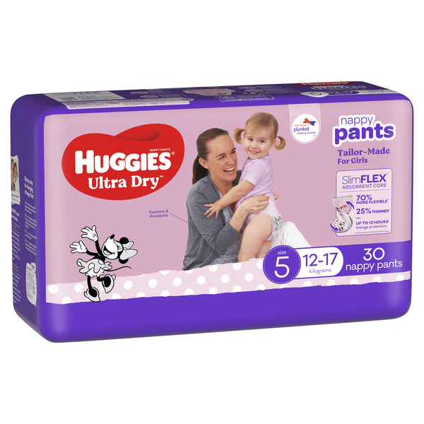 Huggies Ultra Dry Walker Girls Pants - Size 5 (30 Pack)