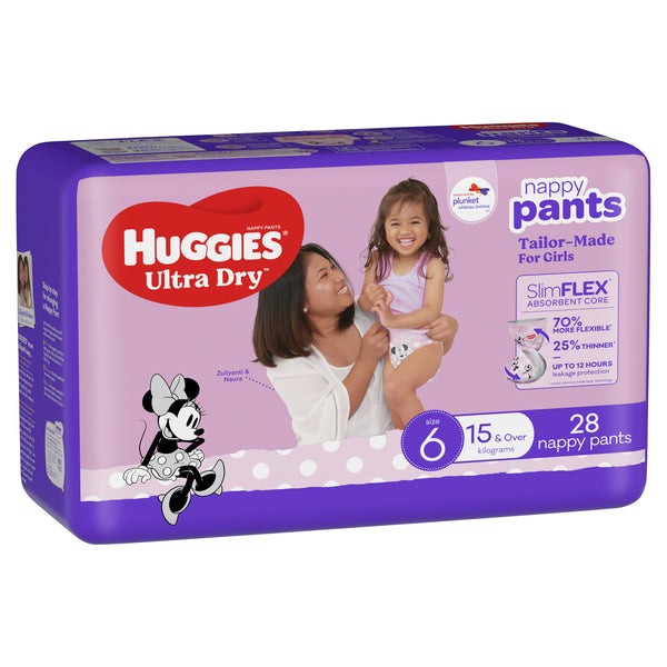Huggies Ultra Dry Convenience Nappy Junior Girl Pants - Size 6 (28 Pack)